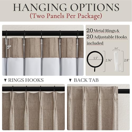 Blackout Dark Flax Curtains 60 Inches Extra Wide Linen Curtain 84 Inch Length for Living Room (2 Count)