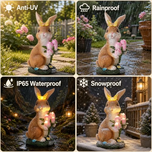 Solar Garden Rabbit Statue Outdoor Decor