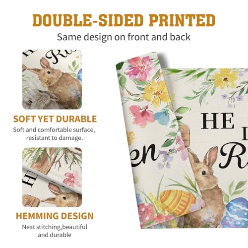 He is Risen Easter Placemats Set of 4 12x18 Inch Bunny Floral Cross Table Mats Spring Rabbit Flowers Eggs Place Mat for Dining Table Party Kitchen Decoration (4 Count)