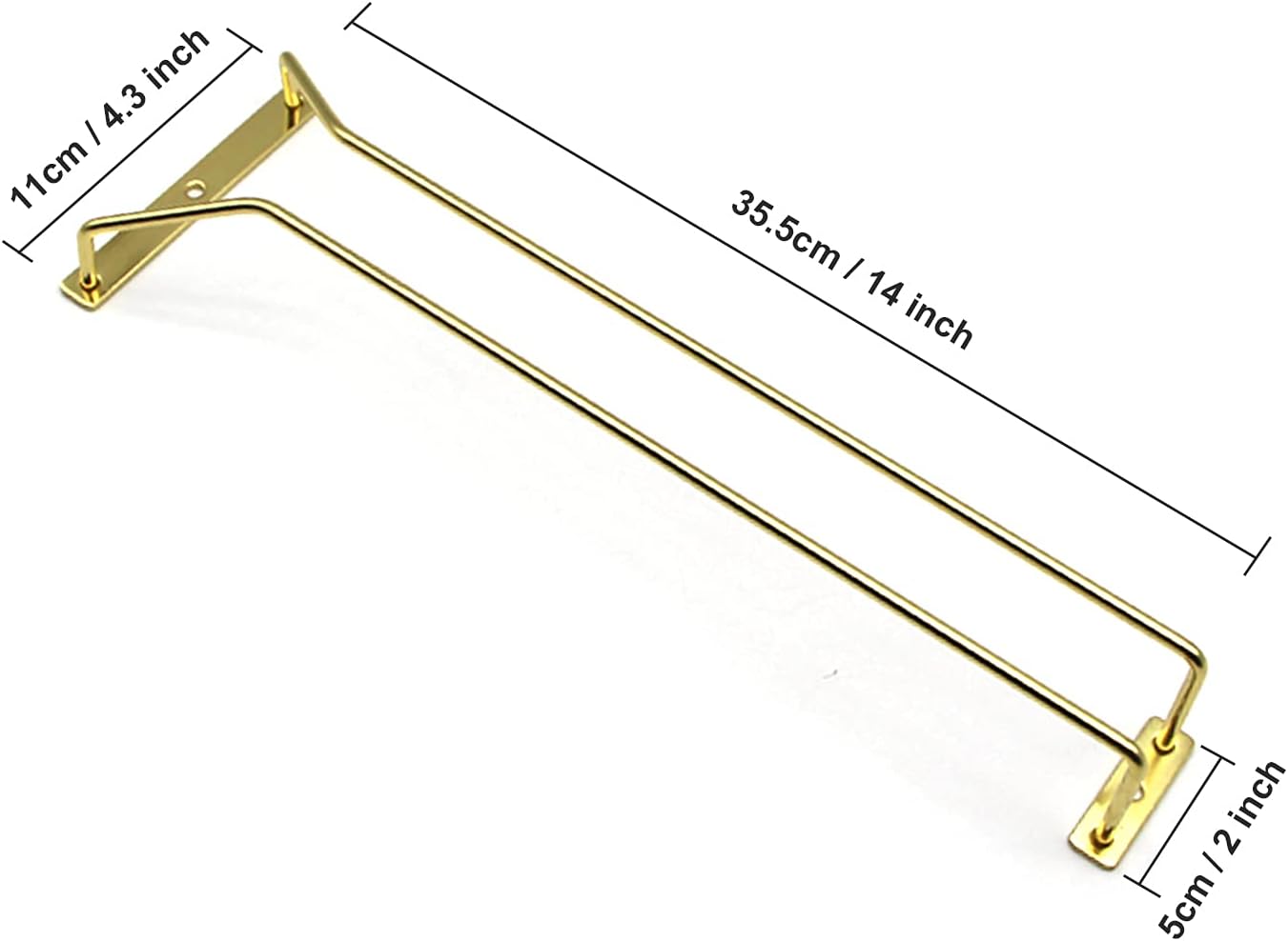 14-Inch Gold Wine Glass Rack, Under Cabinet Wine Glass Holder Stainless Steel Stemware Rack - Hanging Stemware Holder for Cabinet Kitchen Bar, Set of 2