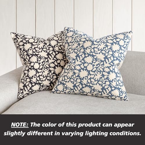 Set of 2 Decorative Neutral Floral Throw Pillow Covers Accent Farmhouse Cushion Covers Boho Vintage Pillowcase for Couch Sofa Bedroom Living Room Home Decor18×18 Inch (2 Count)