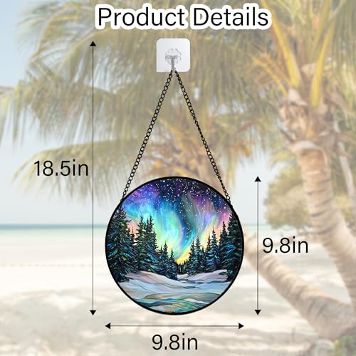 Aurora Landscape Stained Glass Window Hanging Suncatcher Xmas Gifts 9.8"
