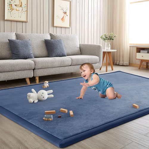 Baby Play Mat for Floor Nursery Rug Muscle Mat Area Rug Playroom Rug 79"x118" Playpen Mat Elastic Foam 1.3" Thick Crawling Mat for Babies