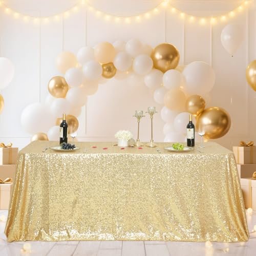 Sequin Tablecloth 60x120 Inch Light Gold for Wedding Party