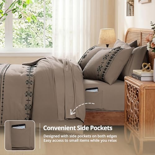 Full Size Comforter Set Embroidery Floral 7 Pieces Bed in a Bag