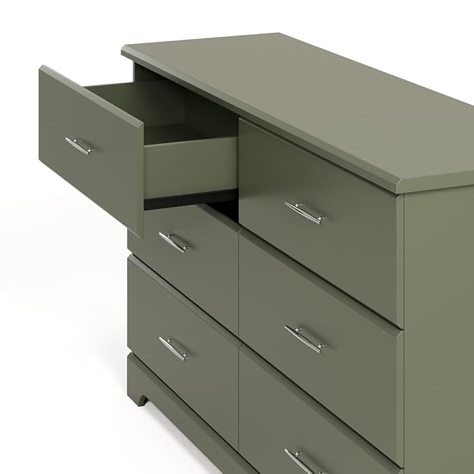 Storkcraft Brookside 6-Drawer Dresser (Olive) – GREENGUARD Gold Certified, Green Dresser for Bedroom, Kids & Nursery Storage Chest, Safety Interlocking Drawers, Pre-Installed Tracks, Kids Chest