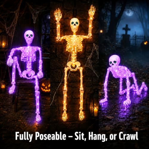 Purple & Orange Light Halloween Skeleton Decor (Orange Light & Purple Light)