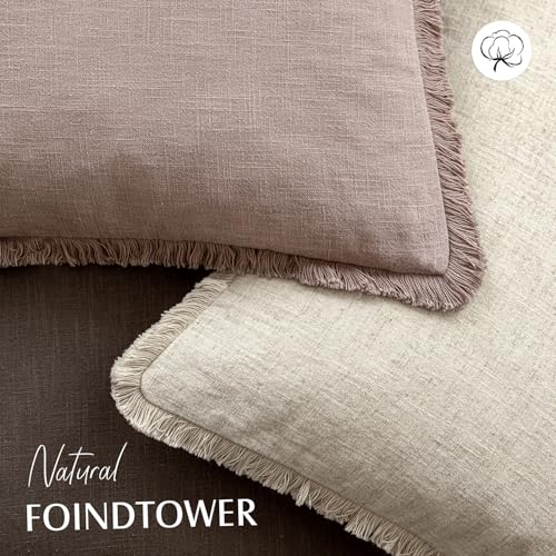 Decorative Linen Fringe Throw Pillow Covers 18×18 Dusty Pink (2 Count)