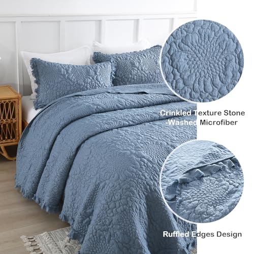 Blue Ruffled Quilt Queen Size