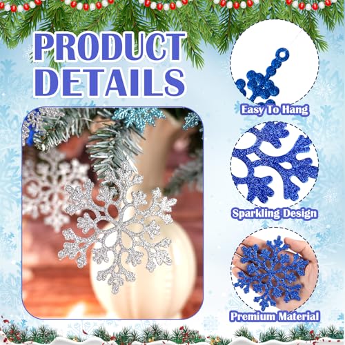 36pcs Blue Silver Christmas Snowflake Ornaments (36 Count)