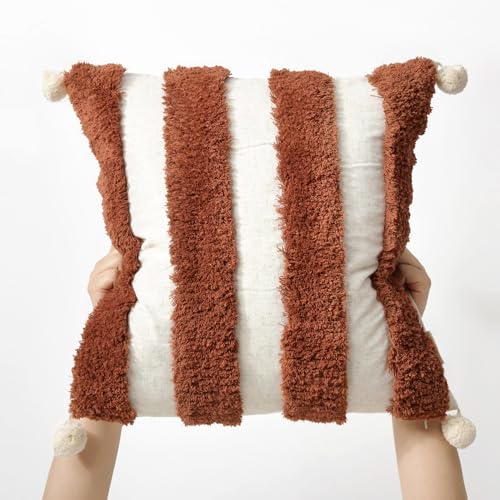 Boho Throw Pillow Covers 18x18 Tufted Home Decorations Dark Rust