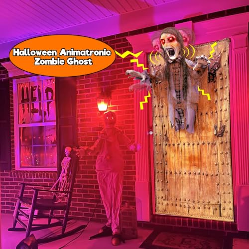 76'' Halloween Outdoor Decorations Animatronic Zombie Ghost with Red Eye