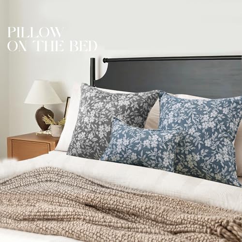 Gray Floral Pillow Covers 20x20 Pack of 2 Vintage Farmhouse Jacquard Decorative Throw Pillow Covers for Living Room Couch Bed Home Decor (2 Count)