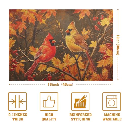 Maple Leaf Birds Fall Placemats Set of 4 Rustic Autumn Colored Maple Forest Tree Place Mat Seasonal Thanksgiving Harvest Table Mats for Party Kitchen Dining Outdoor Indoor Decor (4 Count)