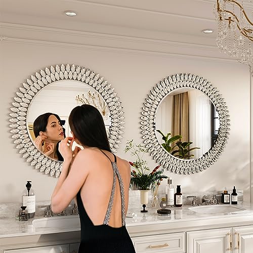 32" Jeweled Luxury Round Decorative Wall Mirror