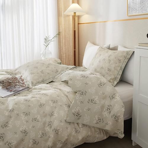 Boho Floral Comforter Set Full Size Vintage Style Floral Bedding Comforter with 2 Pillowcases Garden Flower Leaves Botanical Comforter Set Soft Fluffy 3 Pieces Bedding Set for Girls Women