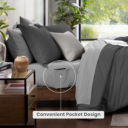 Full Size Comforter Set 7 Pieces Dark Grey Bed in a Bag