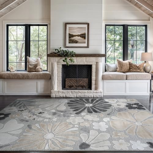 Outdoor Rug 9x12 Large Modern Floral Tropical Area Rugs for Outdoor and Indoor Patio Easy to Clean Non Shedding Living Room Porch Garden Washable Outside Carpet (108 Sq Ft)