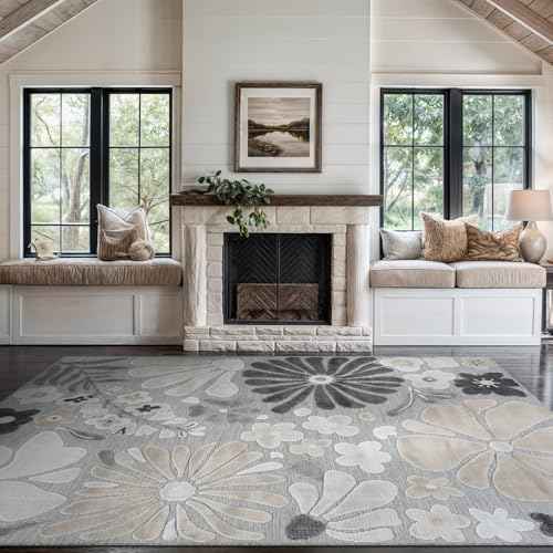 Outdoor Rug 10x14 Large Modern Floral Tropical Area Rugs for Outdoor and Indoor Patio Easy to Clean Non Shedding Living Room Porch Garden Washable Outside Carpet (140 Sq Ft)