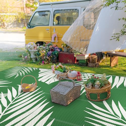 Outdoor Rug Waterproof Plastic Rugs 10'x14' for Camping Dark Green (140 Sq Ft)