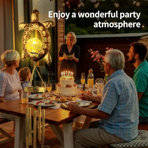 Sea Turtle Solar Lights Outdoor Decor Crackle Glass Ball Solar Turtle Wind Chimes for Outside Unique Gifts for Women Birthday Gardening Gift Housewarming Ornament for Patio Yard Garden Decor