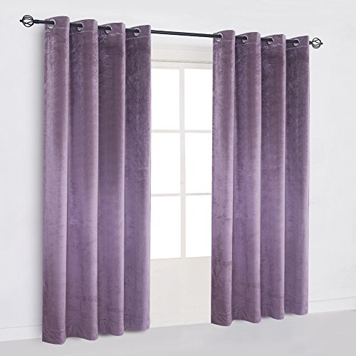 Super Soft Luxury Velvet Texture Curtains Lavender Flannel Blackout Curtains Panel Drapes Grommet 52Wx84L inch Purplish Pink