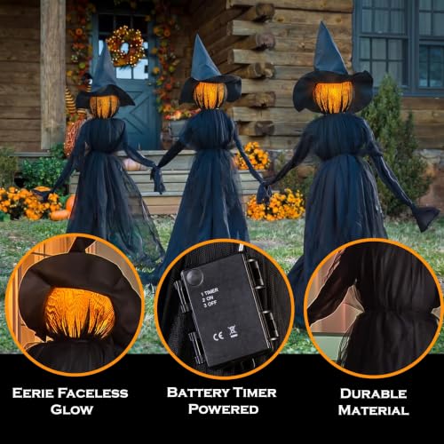 Evergreen Set of 3 LED Black Halloween Witches with Hats Stakes (Black Witch, Set of 3)