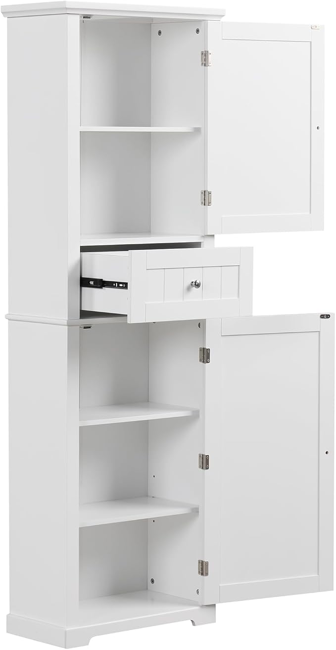 Favfurish 68" Tall Bathroom Storage Cabinet with Doors and Drawer, Modern Linen Cabinets w/Adjustable Shelf & Anti-Toppling Device, Freestanding Cabinet for Bathrooms,Living Room, Entryway,White