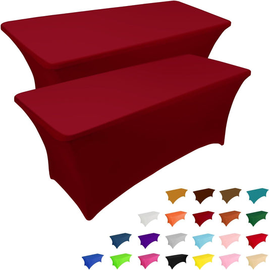 IVAPUPU 2 Pack 6FT Table Cloth for Rectangular Fitted Events Stretch Burgundy Table Covers Washable Spandex Tablecloth Protector for Party, Wedding, Cocktail, Banquet, Festival