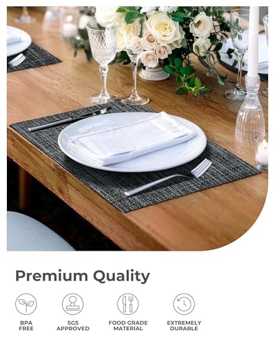 Black and Grey Woven Placemats Set of 12 (12 Count)