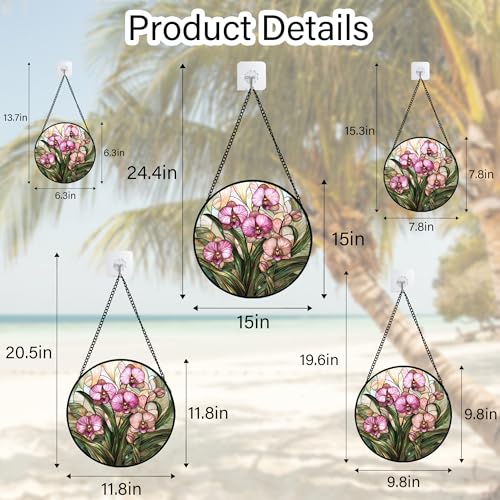 Phalaenopsis Orchid Stained Glass Window Hanging Decor Gifts for Women 9.8"