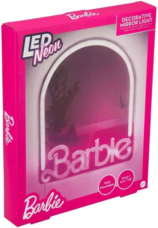 Paladone Barbie LED Neon Light Up Wall Mirror, Officially Licensed Mattel Home & Bedroom Décor for Girls, Teenagers, Women, Pink USB Powered Lamp
