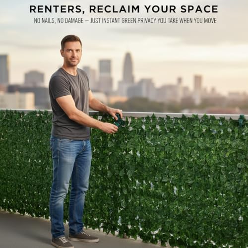 Faux Ivy Privacy Fence Screen Outdoor Expandable Artificial Greenery Roll Fake Hedge Wall Patio Green Plastic Leaf Plant Vine Grass Panels Gate Covering for Garden Yard Balcony (87 Sq Ft)