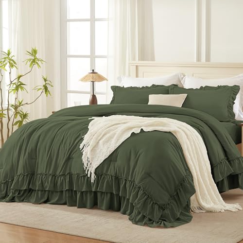 Olive Green Ruffle Comforter Set King