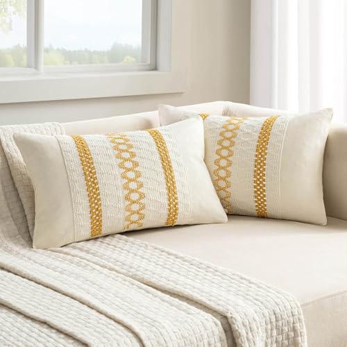 Set of 2 Mustard Yellow Decorative Lumbar Pillow Covers 12x20 Inch (2 Count)
