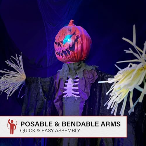 6.7-Ft. Life-Size Pumpkin Scarecrow Animatronic (79" Standing Pumpkin Man)