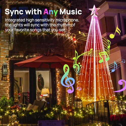 7.5ft Outdoor Christmas Cone Tree Lights with 640 Smart LED Lights & Star Topper Remote & APP Control Color Changing Timer & Music Sync Weatherproof Artificial Xmas Decoration for Yard