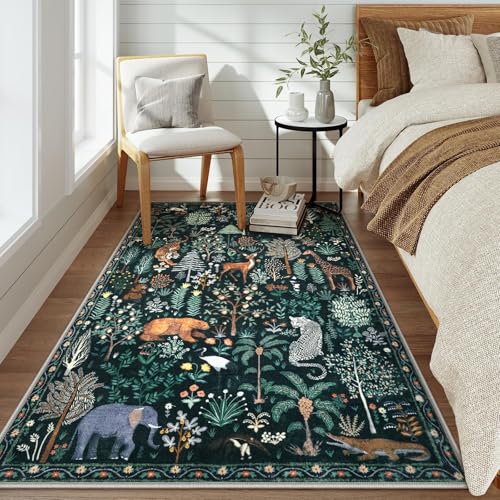 Jungle Print 5x7 Area Rugs for Living Room Green Soft Washable Rugs (35 Sq Ft)