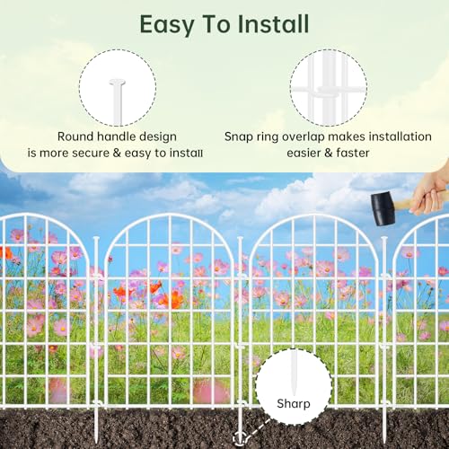 13.8ft(L) x 17in(H) Panels Garden Fence, 12 Panels Arched No Dig Fence, Decorative Animal Barrier Fencing with Ground Stake, Rustproof Metal Garden Edging Border for Dog, Outdoor Patio Decor, White