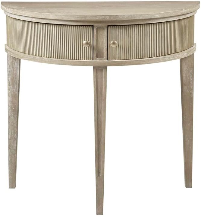 Martha Stewart Crestview Hall Console Table for Entryway with Storage, Solid Rubber Wood Frame, Vintage Demilune Shape, Bronze Knobs, Farmhouse Living Room Furniture Décor, 36" Wide Reclaimed Greige
