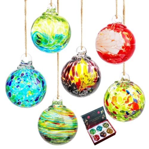 6Pcs Hand Blown Glass Ornament Balls 2.3'' Hanging Witches Ball Gazing Ball (6 Count)