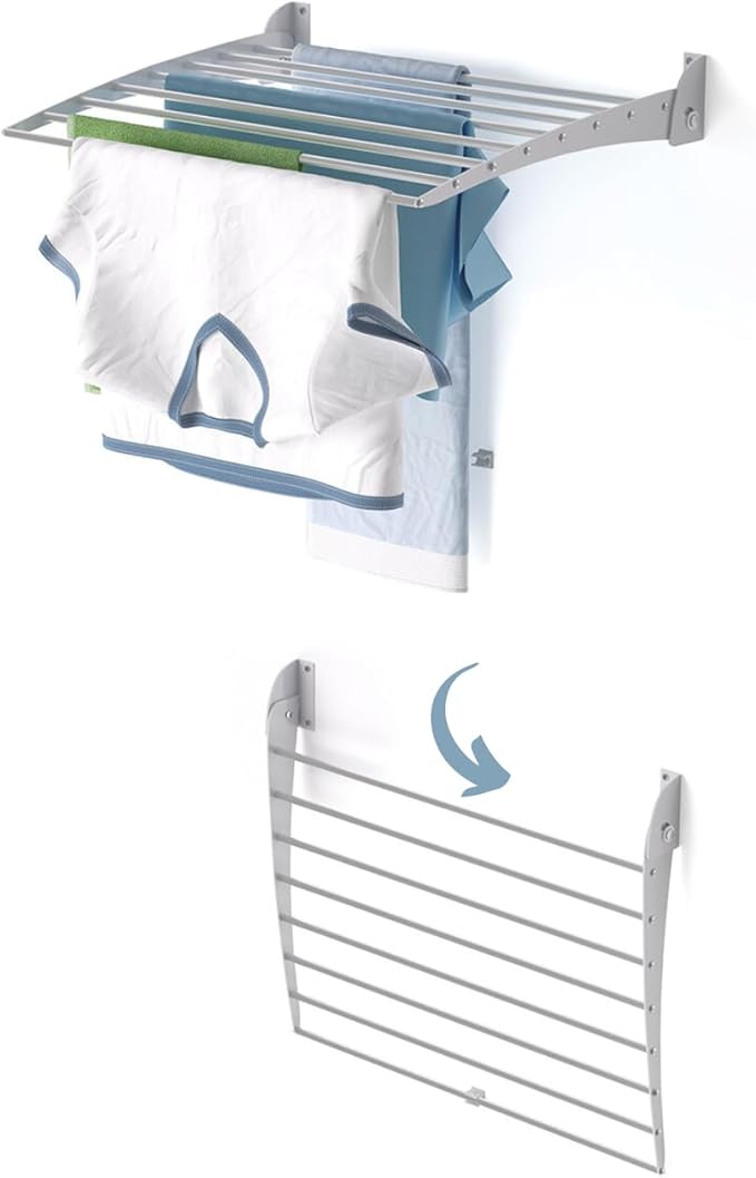 foxydry Fold, Wall Drying Rack, Vertical Drying Rack for Indoor and Outdoor Aluminium and Steel (Grey, 62 cm / 24.4 in)