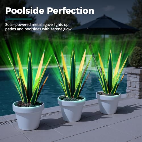 24” Metal Agave Plant Outdoor Decor with Solar Light