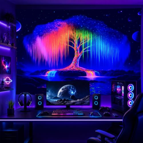Blacklight Tapestry Tree of Life Wall Art 78 x 59 Inch