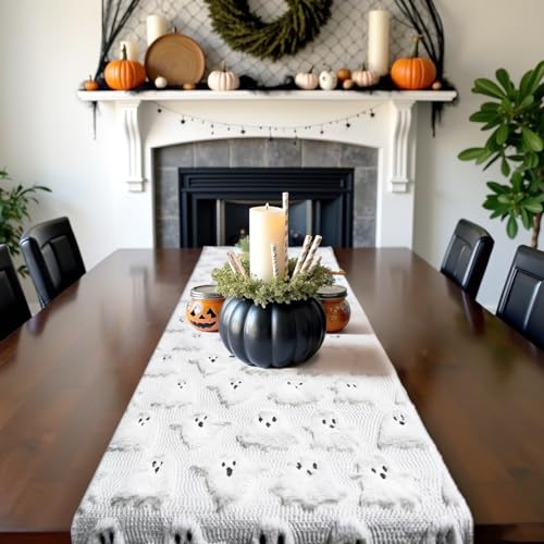 Halloween Table Runner 13x72 Inch Ghost Soft Plush Faux Fur Halloween Table Runner Hallowee Home Decor