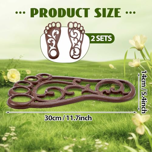 2 Sets Cast Iron Garden Stake Down Stepping Stones Feet Heavy Duty Footprint Stepping Mat Walking Stones for Garden Walkway Decor Cast Iron Flagstone Lawn Panel Walkway Landscaping Outdoor (4 Count)