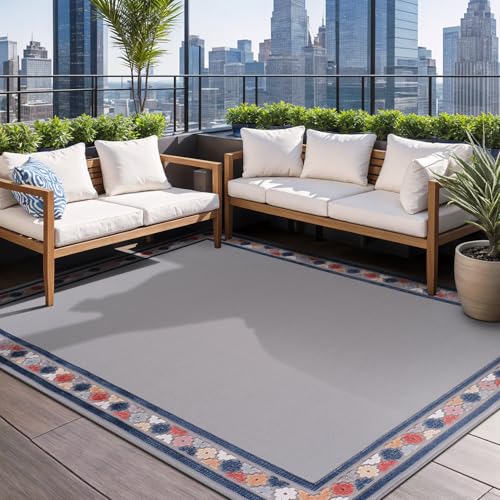 Outdoor Rug 4x6 Modern Bordered Area Rugs for Indoor and Outdoor Patio Easy to Clean Non Shedding Living Room Porch Garden Washable Outside Carpet (24 Sq Ft)
