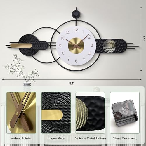 43 x 20 inch Oversized Large Modern Geometric Metal Wall Clocks