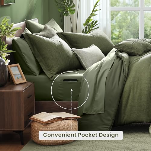 Super King Plus Comforter Set Olive Green 7 Pieces Bed in a Bag