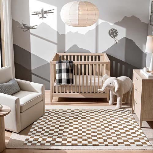 4x6 Area Rug Washable Modern Checkered Rug for Kids Room (24 Sq Ft)